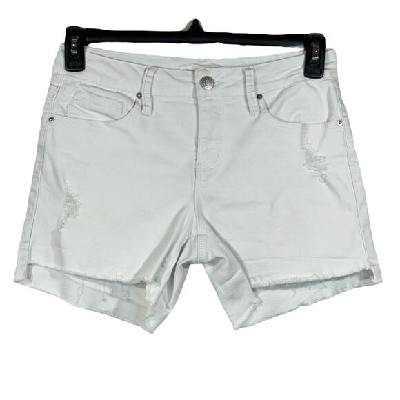 Royalty For Me SZ 4 Jean Shorts Mid-Rise Distressed Stretch Frayed Hems White - Picture 1 of 10